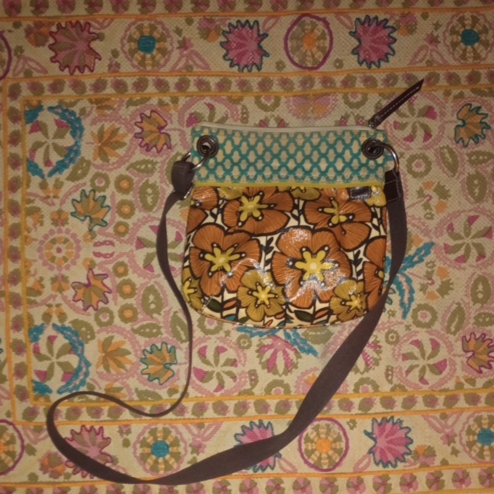 Fossil Floral Crossbody Bag with Brown and Yellow Accents